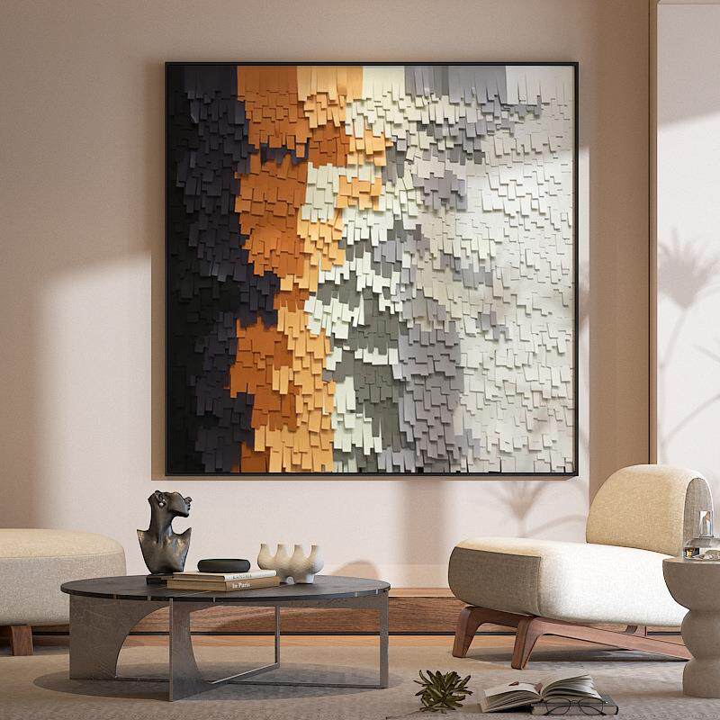 现代简约奶油客餐厅入户玄关装饰厅画创S-1615墙意艺术背景壁方型