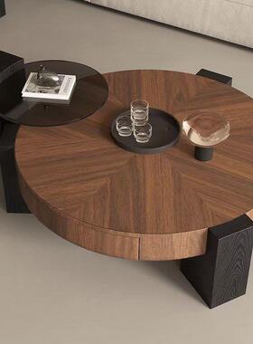 中古风实木茶高复古风圆形组合客厅DY146513家用物柜级感落储地几