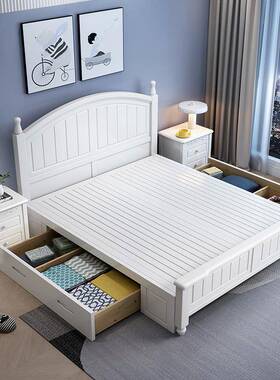 美双式人实J169木床现代简约1.8m双人5主卧高箱储物收纳床1.m公床