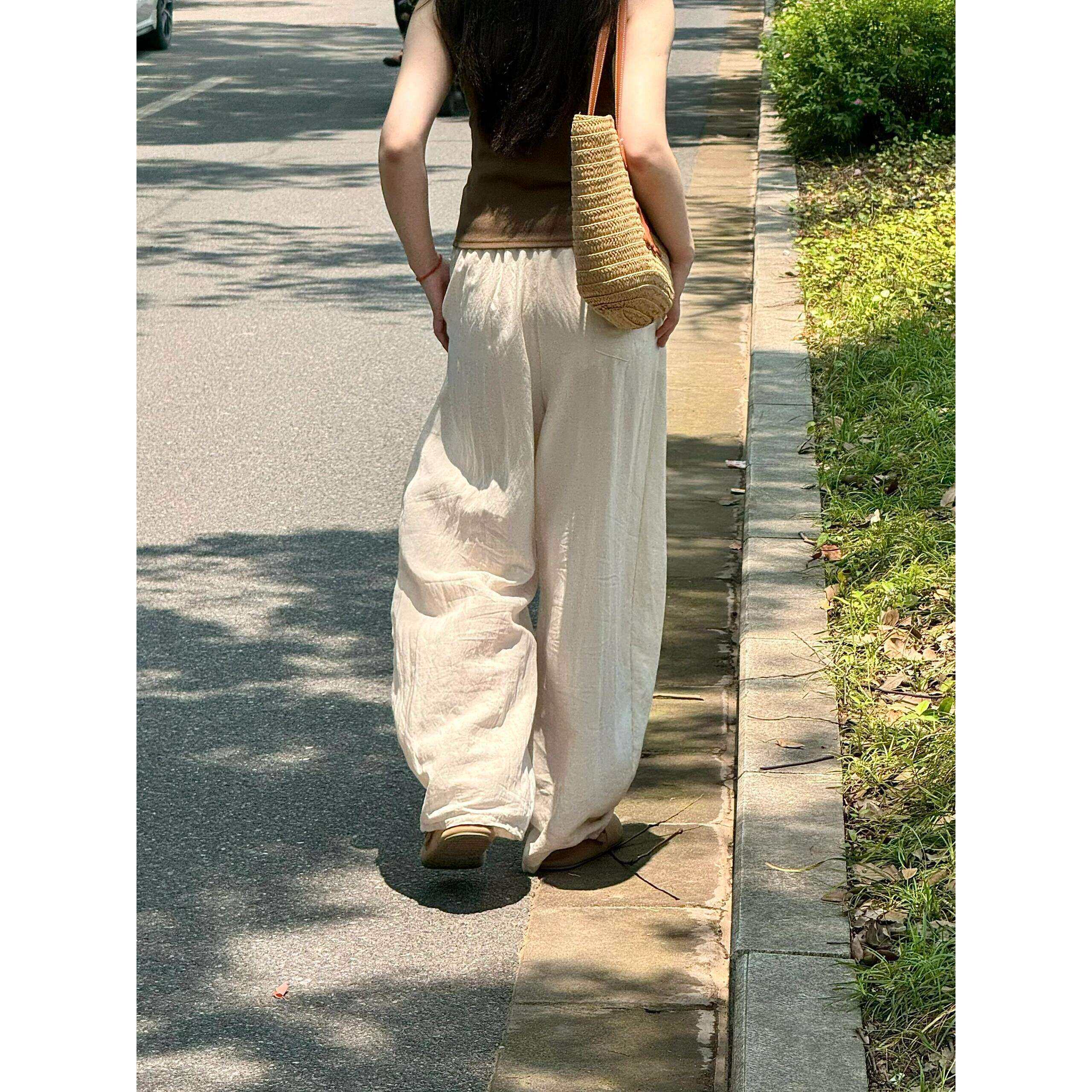 天丝亚麻裤子女款夏休闲裤阔腿裤遛弯裤薄款直筒长裤春夏季穿搭