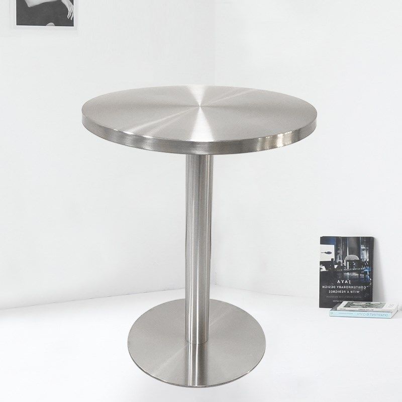 全不锈钢金属小圆桌PVC小餐桌餐饮店休闲组装圆形大师设计磨砂面