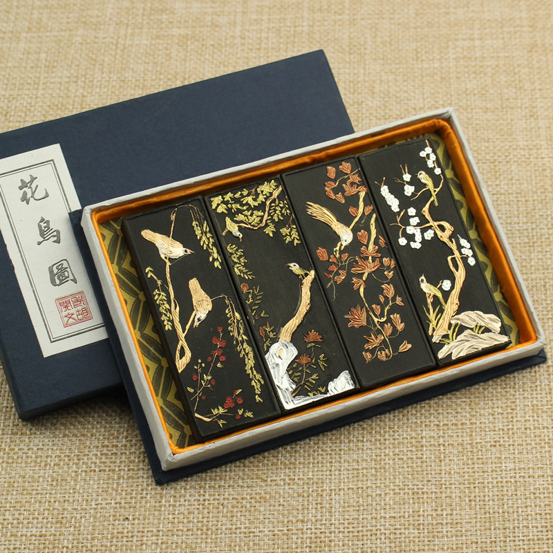 安徽歙县老胡开文集锦徽墨花鸟图松烟书法绘画墨条墨锭块礼品四两