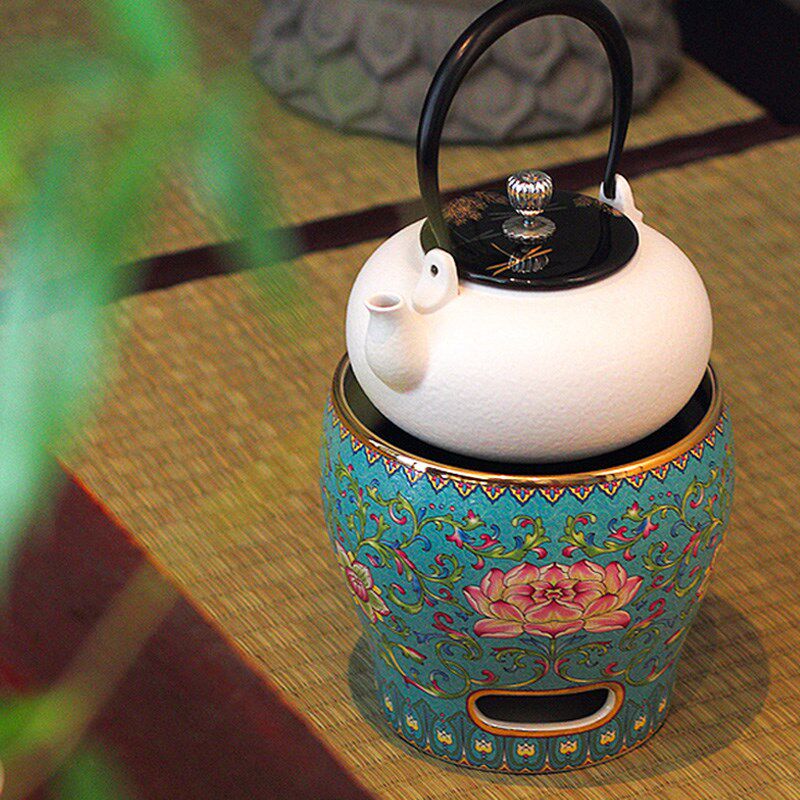 莺歌烧电陶炉煮茶器家用煮茶炉珐琅彩小型陶瓷烧水煮茶壶专用茶具