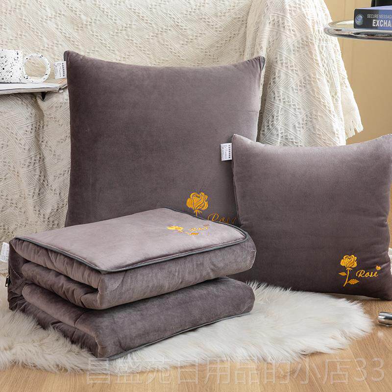高档加厚抱枕午被车子珊两用折叠载靠垫枕头被冬季瑚绒办公室休空