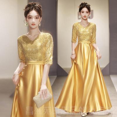 高档黑色晚礼服装大合唱团出女长裙表演演人主持指舞挥服台比赛宴