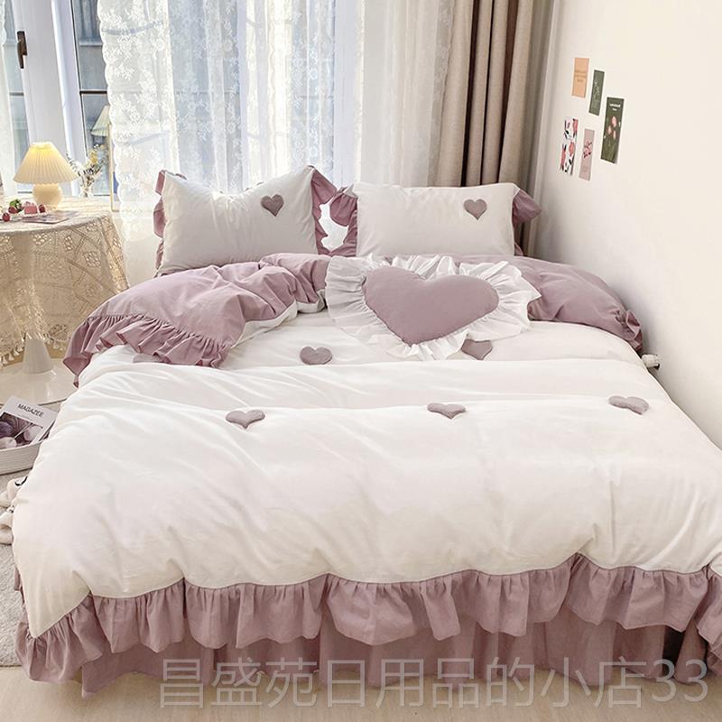 高档裙床式纯棉四件套韩版公主100单全棉被套少女爱心床床罩4上用