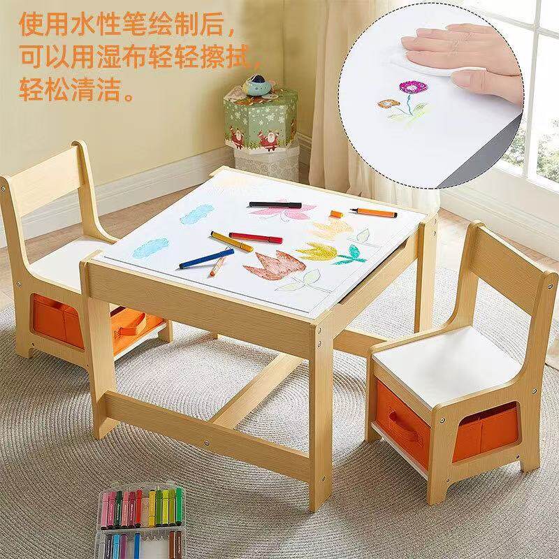新款木质儿童绘画桌儿童活动桌积木玩具桌带绘本收纳架储物学习桌