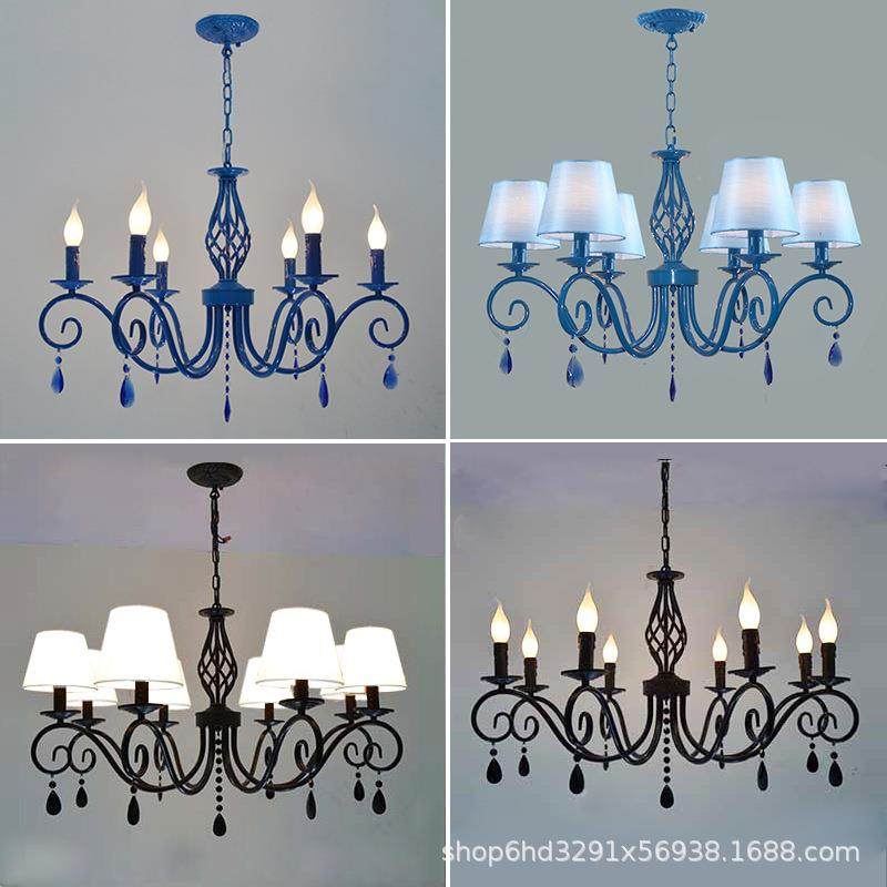 美式简约蜡烛吊灯美式乡村客厅餐厅卧室灯欧式铁艺田园简约蜡烛灯