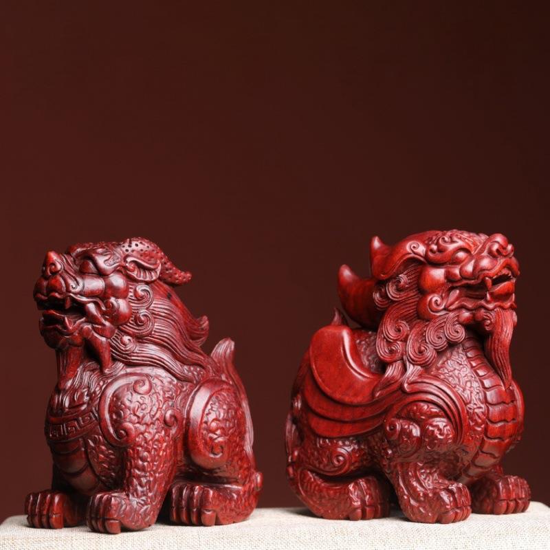 紫檀公母貔貅手把件摆件木雕汽车中控家居装饰品玩物件