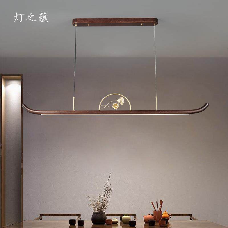 新中式茶室全铜吊灯古典乌檀木茶桌简约长方形办公室灯LED餐厅灯