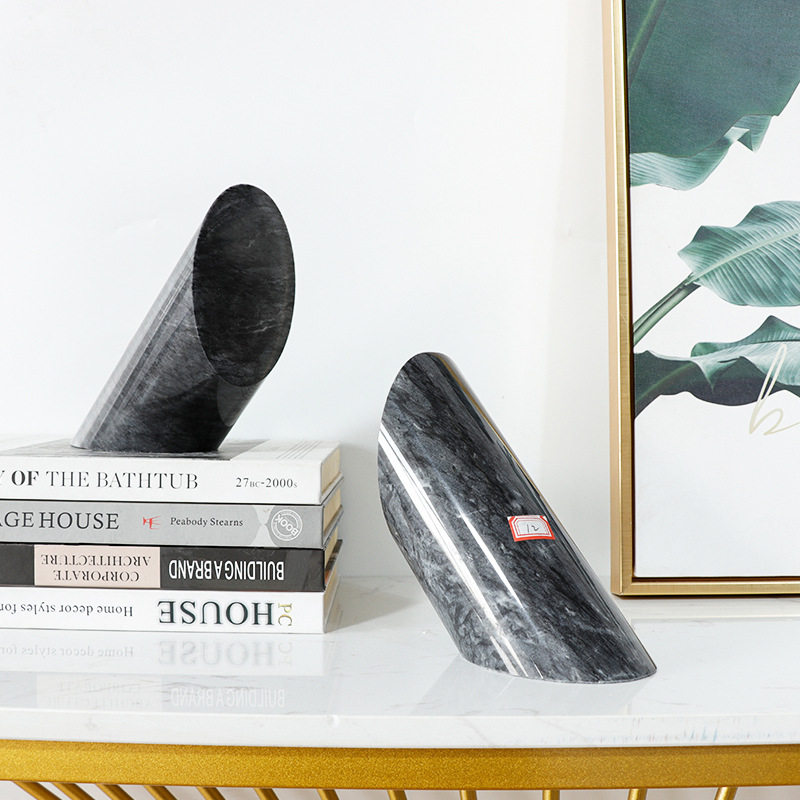 软装饰品大理石几何书挡书立书靠书立架桌面酒店售楼部装饰摆件