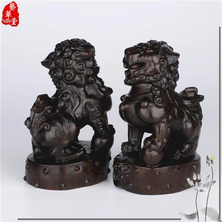 爆款精品实木雕刻狮子摆件越南沉香木皮黑木狮子工艺品