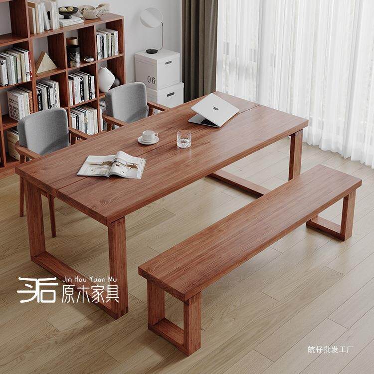 全实木客厅大长书桌家用桌子工作台白蜡木莫比恩复古风长条学习桌