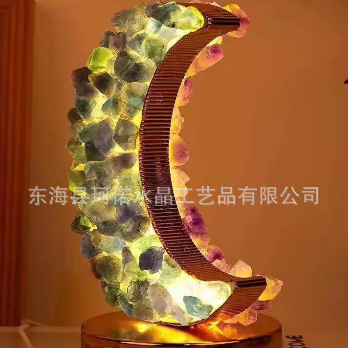 工厂直销天然水晶碎石月亮小夜灯