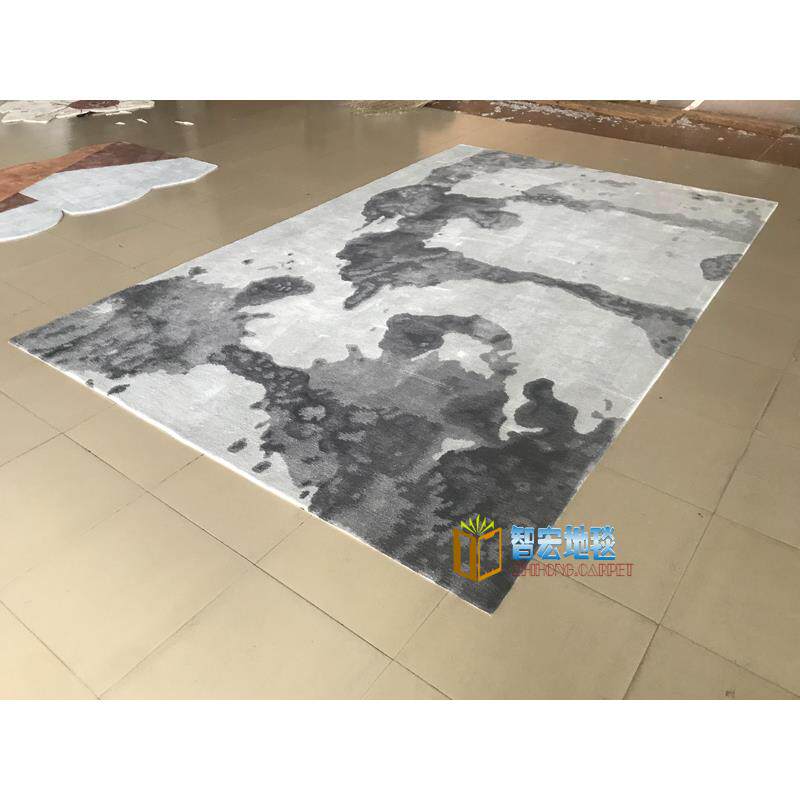 中国风灰色水墨画样板房客厅茶几沙发地毯大厅接待室贵宾室售楼部