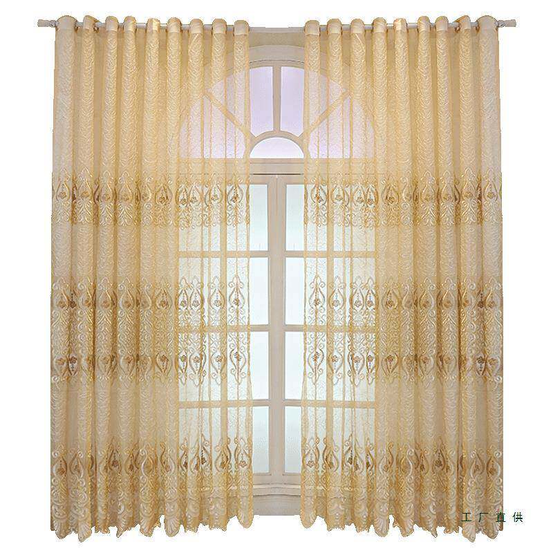 2025新款奢华欧式简约现代窗帘遮光绣花纱帘飘窗客厅卧室感米