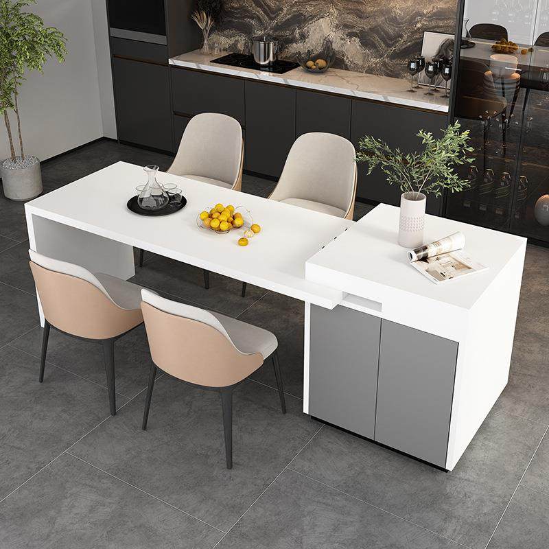 伸缩岛台餐桌一体现代简约家用开放式厨房吧台轻奢导台岩板中岛台