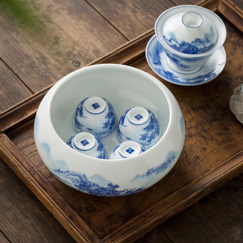 唯心造陶瓷大号茶洗缸手绘青花瓷茶具配件洗茶碗茶道零配笔洗水盂