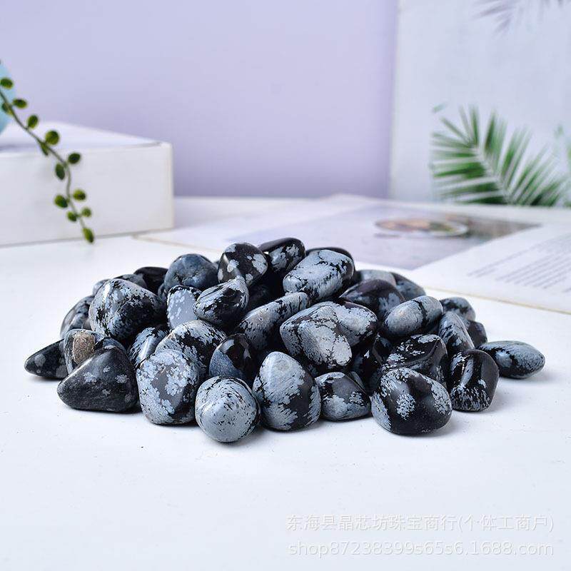 天然雪花黑曜石滚石抛光打磨石不定型大颗粒雪花黑耀碎石随型