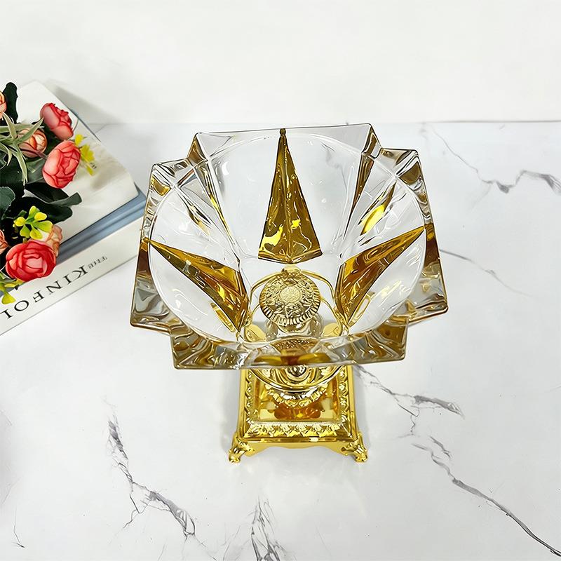 欧式轻奢水晶果盘带底座客厅茶几高档水果盘家用创意装饰摆件
