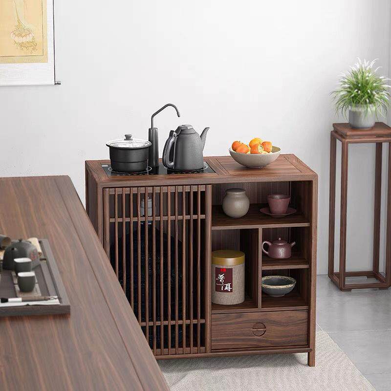 包邮新款黑胡桃木茶水柜茶桌边柜茶室餐边柜储物柜老榆木新中式实