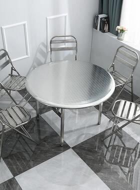 7K双层不锈钢折叠桌圆桌饭桌圆形大圆桌圆台吃饭圆桌10人餐桌台家