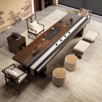 新中式实木茶桌2025新款高端办公室接待茶台家用大板轻奢泡茶桌椅