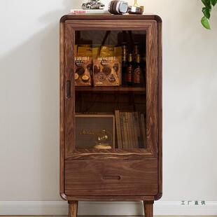 乌金木实木小酒柜客厅靠墙立柜单门玻璃展示柜电视柜边柜收纳柜