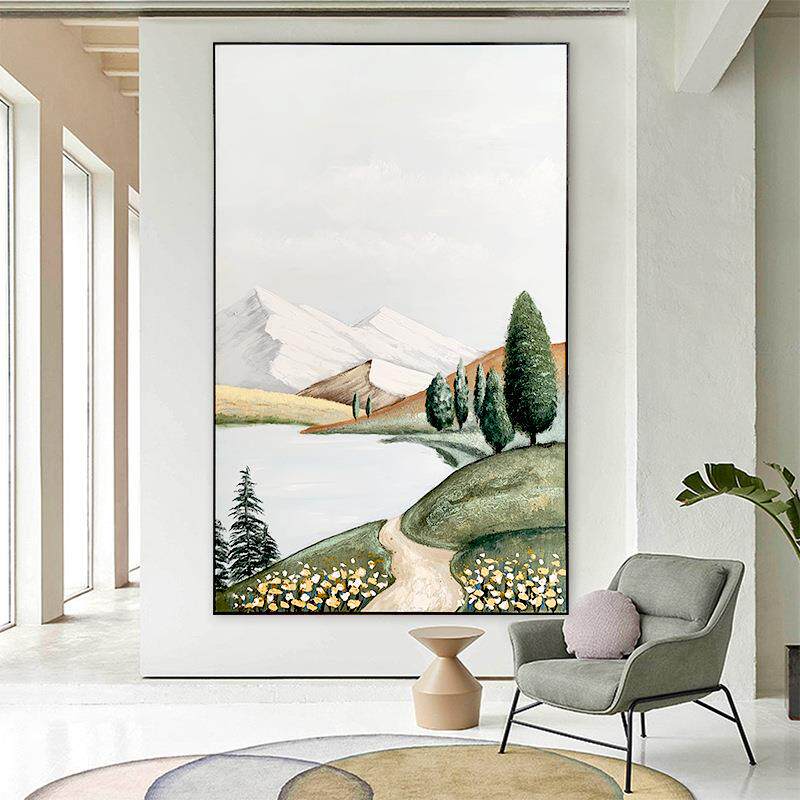 手绘油画田园风景客厅挂画美式入户玄关装饰画沙发落地画欧式壁画