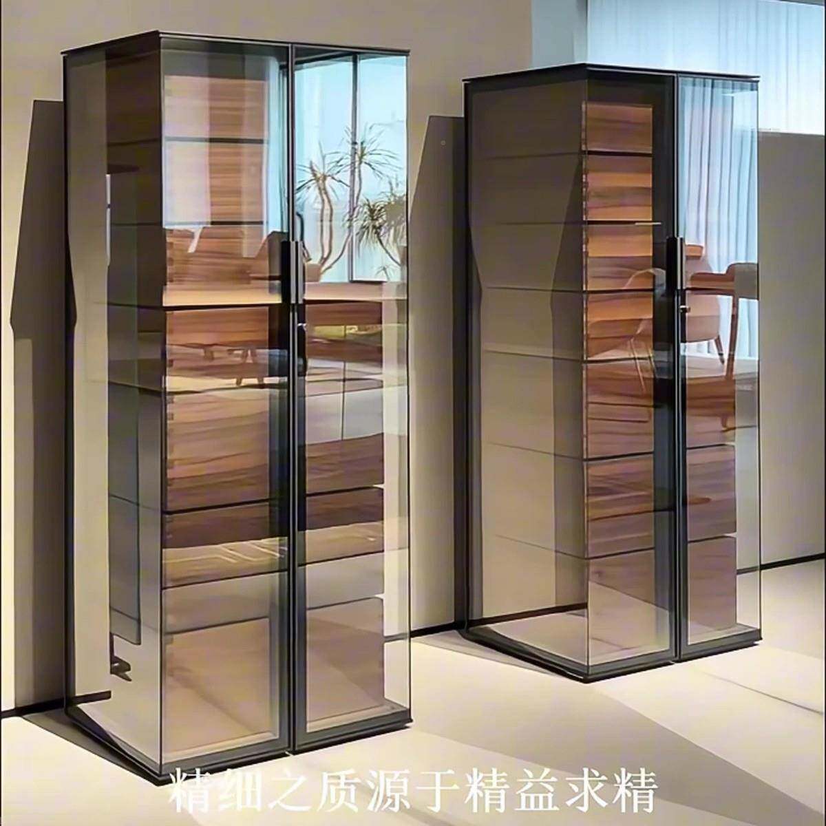 意式极简玻飞机柜七斗柜钢化璃飞机柜七透明饰柜美黑胡桃木北装储