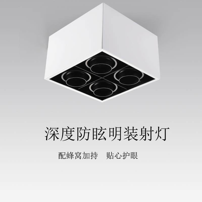 明装射灯双头三头四头可调角度客厅家用方形斗胆灯科锐盒子格栅灯