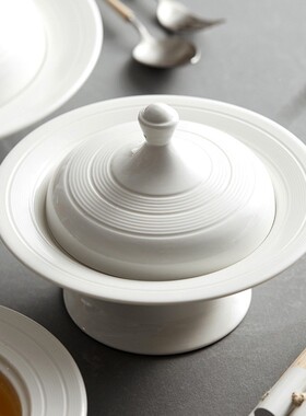 保温喝汤盖盅带一人份陶瓷位45242上高端高档酒店餐家用西深盘汤