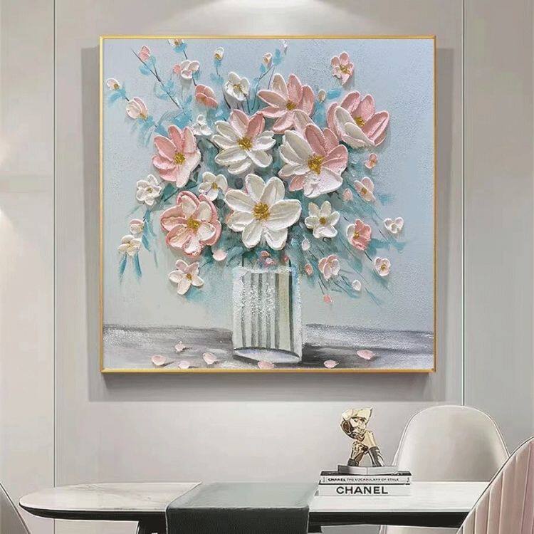 纯手绘油画花卉立体厚油刀画玄关过道背景墙装饰画客厅餐厅抽象画