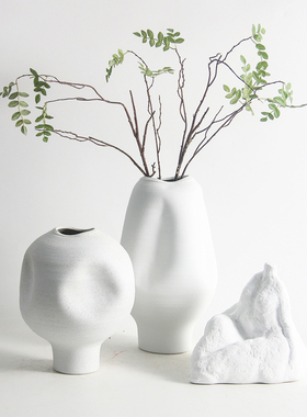 现代简约复古色异形陶瓷插花器摆件民宿样板房酒店售楼处花瓶装饰