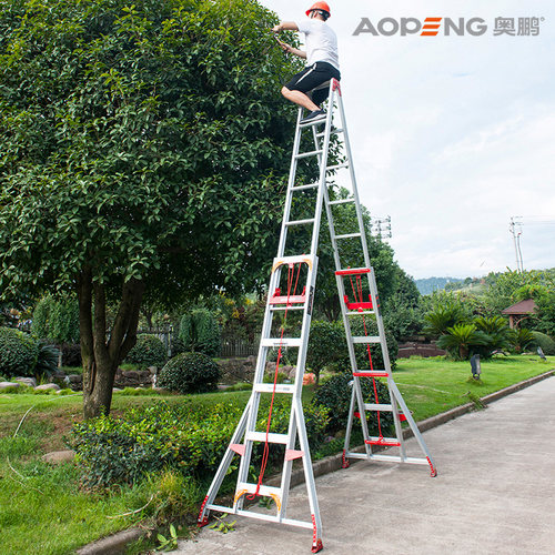 奥鹏多功能伸缩升降工程人字梯5铝合金6加厚7折叠8梯子9高10米12m