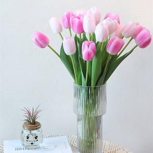 手感保湿 饰假花 郁金香仿真花高档插花客厅电视柜餐桌花瓶摆设装