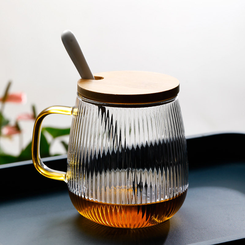 玻璃杯家用带盖勺把手耐高温燕麦杯牛奶杯早餐杯子大容量耐热水杯