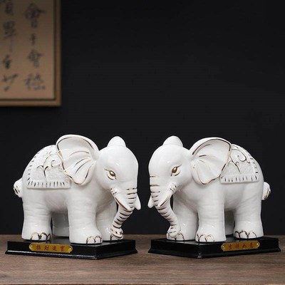 陶瓷小象饰品吸水象对客厅阳台家庭办公室装饰入口饰品