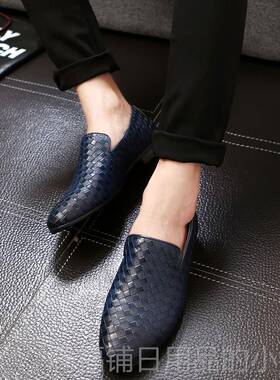 正品205夏季鞋新款英伦男士小韩皮编织套脚懒人豆豆鞋版发型师2潮