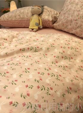正品美式田套园小碎花床上四件套被全棉纯棉单紫色文艺1.5m少女床