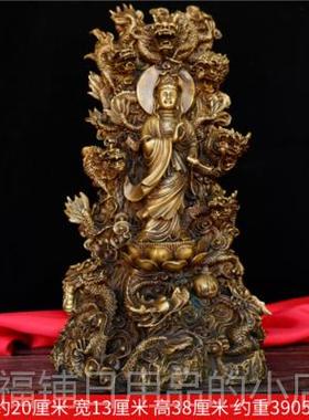 正品纯铜乘龙音佛像摆件约双龙戏水音菩萨观铜像简约简观约简居家