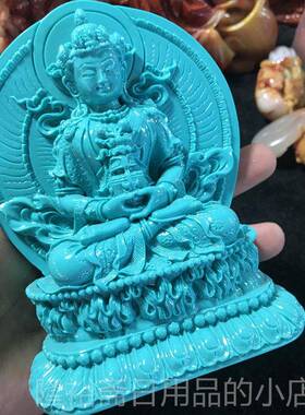 高档仿湖北矿天然原松石观音摆件高绿瓷高蓝绿度观音件雕玉石摆件