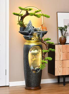 新中式喷客厅大山型落地摆件假鱼ZUU水缸流泉高档玄关隔断庭院水