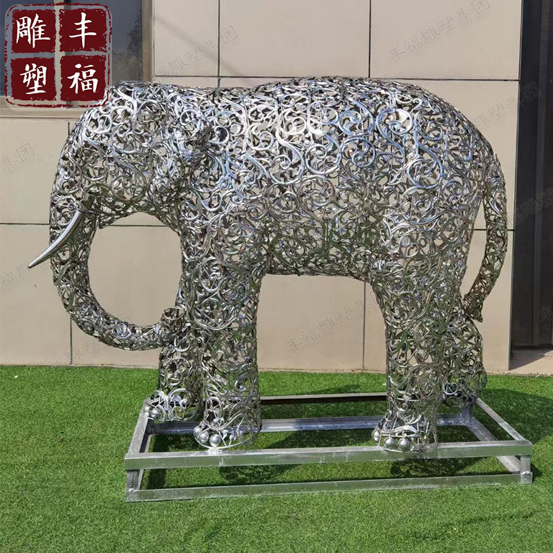 抽象镂空发光不锈钢大象雕塑
