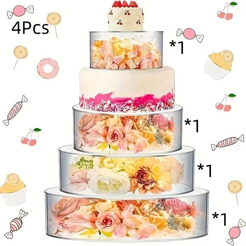 4个装透明圆婚形亚克力蛋糕架可填充蛋糕宴托礼婚物庆UTD会派对用
