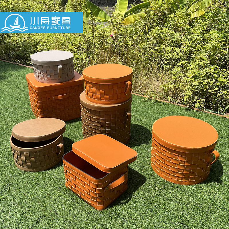 轻奢皮革手工编织客厅玄关收纳篮