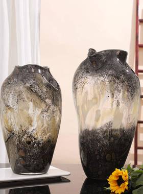 轻奢--手工饰玻璃花瓶高档装小众复古客厅电视柜茶风几装摆件水培