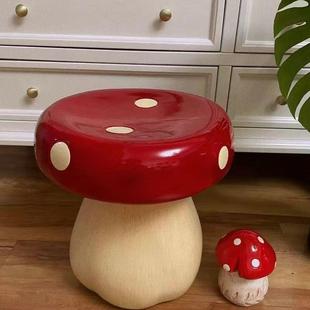 新款 高颜值圆形红蘑凳可爱厅网红艺客术s7DZ1l4j奶油风卧菇室