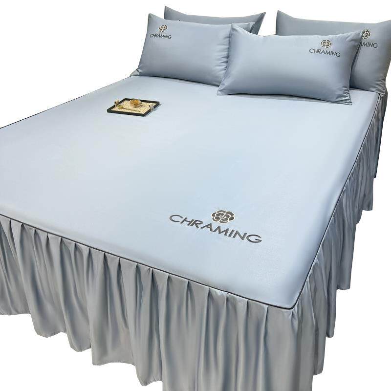 夏季罩02床3新款床裙2单件笠床带裙边水洗真丝床围裙罩床单三F77S