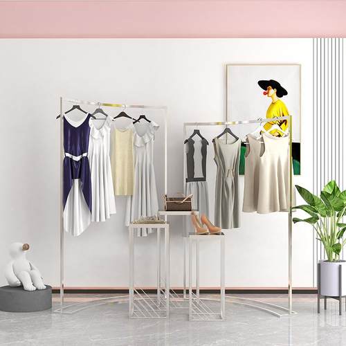 服装店弧形高低中岛展示架合半圆形BC018挂落地式衣架组中